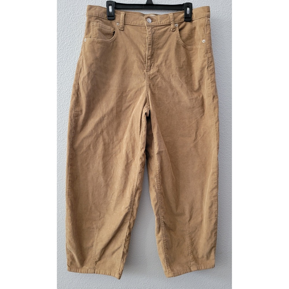 Womens High Rise Barrel Corduroy Pants Tan 12R Gorpcore Boho Chic Whimsigoth